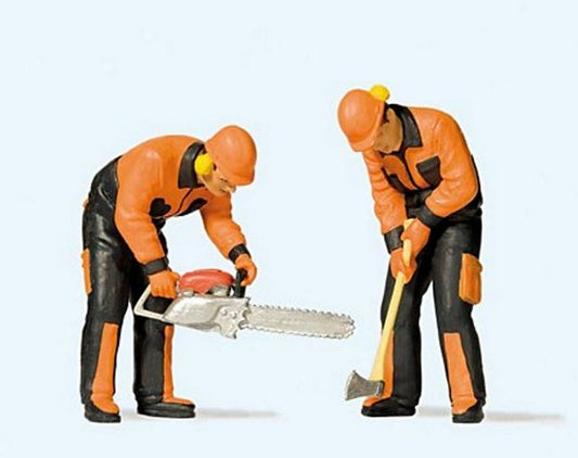 Preiser 44914 G Scale Modern Lumberjacks -- Set #3 (black & orange Uniforms) pkg(2)