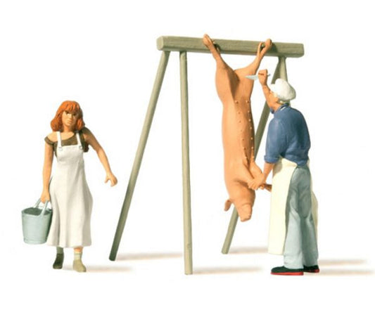 Preiser 44935 G Scale Slaughtering at the Farm -- 2 figures, Pig and Stand