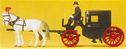 Preiser 30452 HO Horse Drawn Black Coach w/Rider