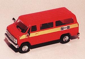 Trident Miniatures 90210 HO Scale Chevrolet Van SDA - Emergency - Fire Vehicles -- Fire Stockholm #102 (red, Yellow Stripe; "Call for Help: 112" Icons)