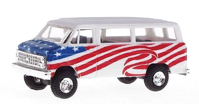 Trident Miniatures 90242 HO Scale Chevrolet Sportvan -- American Flag Graphics (white, Field of Blue on Hood, Wavy Stripes Down Sides)