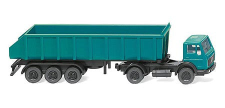 Wiking 94806 N Scale 1973-1980 Mercedes-Benz Cab-Over Tractor with Dump Trailer - Assembled -- Blue, Black