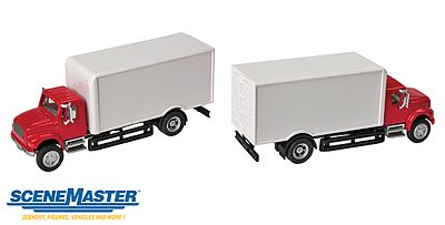Walthers Scenemaster 11291 HO Scale International(R) 4900 Single-Axle Box Van - Assembled -- Red Cab, White Body