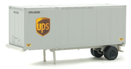 Walthers Scenemaster 8601 HO Scale 28' Container with Chassis 2-Pack - Assembled -- United Parcel Service (Modern Shield Logo; gray, brown, yellow)